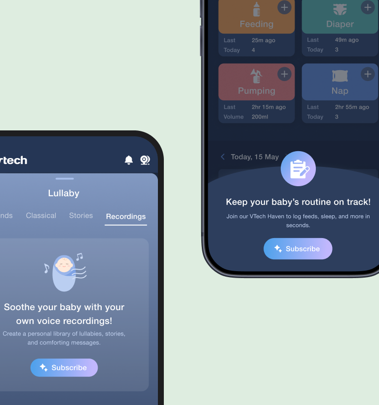 The baby tracker dashboard with a contextual tip sheet explaining a feature as the parent reaches it.